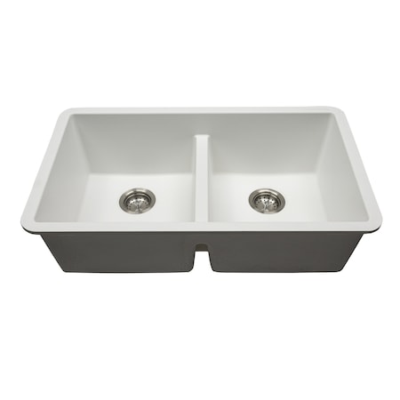 Ackland 33 in. x 19 in. White Quartz Undermount 50/50 Double Bowl Kitchen Sink Scratch Resistant AKKQS-5050-3319-WHT-DB